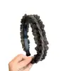 Tiara Plissada em Malha com Strass Preto Estilo Coreano para Mulheres, Grampo Enrolado Exquisito com Pedrarias de Cristal, Faixa de Cabeça para Lavar o Rosto, Elástico de Cabelo para Mulheres