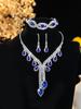 Joias de Casamento Azuis Modernas Conjunto de Duas Peças Colar e Brincos para Vestido de Noiva Azul Royal Brilhante Incrustado com Diamantes