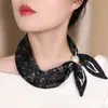 Lenço de seda estilo vintage para primavera e verão, com estampa paisley, contas e fecho magnético, pequeno lenço de pescoço estilo luxo leve de alta qualidade, acessório feminino com fita