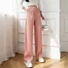 Calça canelada de seda gelada wide leg para mulheres, nova coleção primavera/verão 2026, cintura alta, fluida, perna reta, casual, versátil, calça longa