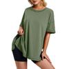 Ropa de Verano Transfronteriza Europea y Americana 2024 Marca Independiente de Ropa para Mujer Color Sólido Algodón Cuello Redondo Abertura Lateral Holgada Camiseta Estilo Japonés y Coreano