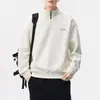 Moletom masculino com zíper parcial e gola alta, novo estilo de outono, camiseta estampada simples, top solto versátil da moda, atacado