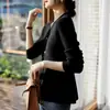 Suéter de punto elegante para mujer talla grande, estilo sirena, adelgazante, 2026 primavera, otoño, invierno, top suéter con cuello en V y bajo de hoja de loto