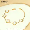 Pulseira de Aço Titânio Trevo de Quatro Folhas Coração Zircônia para Mulheres, Alta Qualidade, Não Desbota, Pode Tomar Banho, Pulseira de Nicho de Luxo Leve de Alta Gama