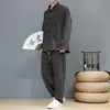 Outono/Inverno 2026 Novo Estilo Chinês Masculino Vintage Botões Terno Jacquard Chenille Solto Casual Conjunto de Duas Peças