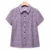 Camisa de manga corta para mujeres de mediana edad y mayores, ropa de verano para madres, estampado floral de algodón puro, top holgado con cuello, nuevo estilo de camisa para abuela