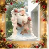BRUP Calcomanía de Ventana de Pared Rota Navideña de Dibujos Animados Papá Noel Reno Saliendo de la Pared Escena de Nieve Calcomanía Decorativa BR2385C