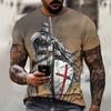 Moda Verão Templário Camiseta Masculina Estampada em 3D Street Harajuku