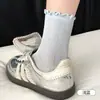 Calcetines para Mujer Zhuji Hechos de Lyocell y Seda de Morera, Calcetines de Malla Transpirable hasta la Pantorrilla, Estilo Delgado de Verano, Calcetines con Volante de Encaje Elástico
