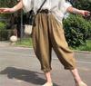 Pantalones casuales de lino para mujer, primavera y verano, estilo retro artístico, holgados, con cordones, cintura ancha y pierna ancha, pantalones Hallen 913