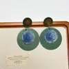 Pendientes Geométricos de Madera Verdes Retro Vintage Diseño de Nicho Pendientes de Flor Azul Pendientes Personalizados para Mujer