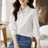 Blusa de gasa para mujer, nuevo modelo primavera y otoño 2026, top blanco elegante de alta gama, blusa popular de manga larga
