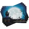 Dropshipping transfronterizo, listo para enviar, de un solo artículo: Manteles individuales de Halloween con estampados de calabazas y castillos de alta definición, perfectos para decoraciones de mesa festivas