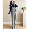 Suspensórios para grávidas para outono e inverno 2024 nova moda moda tendência mãe solto slim forrado com fleece calças de perna larga peça básica