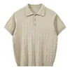 Camisa Polo de Manga Corta con Cuello de Gaviota, Camiseta de Manga Media con Textura de Cable, Top Estilo Old Money para Hombre, Camiseta de Punto de Verano para Hombre