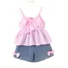 Top de Tirantes Irregulares de Cuadros Rosas, Jeans Vintage, Ropa de Playa Dulce y Fresca para Niñas, Nuevo de Verano Europeo y Americano Transfronterizo