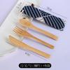 Cuchara de bambú de estilo japonés, tenedor y cuchillo, portátil, para cortar carne, comida occidental, cuchillo, tenedor y cuchara, vajilla de tres piezas para estudiantes, letras
