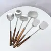 Espátula de Cocina de Acero Inoxidable 304 Color Nogal Retro Herramientas de Cocina Hogareñas Mango de Madera Cuchara para Servir Cuchara para Fondue