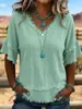 2026 Verão Novo Estilo Europeu e Americano Solto Gola V Franjas Manga Curta Camiseta Feminina Cor Sólida Casual Top Roupas Femininas Transfronteiriças