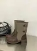 Botas Vaqueras Patchwork Retro para Mujer 2026 Botas de Otoño Hebilla Media Caña Botas de Jinete Tacón Grueso Adelgazantes Botas Fruncidas