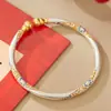 Pulsera de Calabaza Esmaltada Chapada en Oro Antiguo de Plata Pura al 99.99% Nuevo Estilo Chino Pulsera de Plata Pura Ajustable