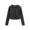 Ds25104-25 Nuevo Estilo Otoño Estilo Europeo y Americano Rayas Ajustado Manga Larga Cremallera Corta Informal con Capucha Chaqueta