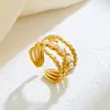 Personalidad Europea y Americana Exagerada Acero Inoxidable Hidráulico Simple Doble Capa Línea Anillo Abierto Lujo Ligero Sensación de Gama Alta Anillo de Dedo Joyería para Mano