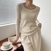 Tejido de Punto de Cuello Redondo para Mujer Primavera y Otoño 2023 Ajustado Cuello Bajo Manga Larga Corto Ceñido Interior Top de Punto