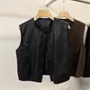 Jaqueta Colete Camada Solta Sem Mangas de Botão Único Estilo Novo Primavera 2026 Estilo Coreano Gola Redonda Colete de Couro Preto para Mulheres