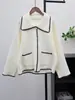 Cardigan de Lana de Doble Cara con Solapa de Color Contrastante Estilo Pequeña Fragancia, Nuevo Estilo Otoño e Invierno 2025, Chaqueta Suéter Holgada Estilo Coreano para Mujer
