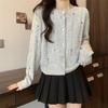Outono coreano Novo Estilo Pequeno Estilo Indústria Pesada Suéter com miçangas Feminino Estilo Preguiçoso Chique Alta qualidade Cardigan de Malha de Manga Comprida