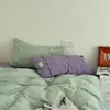 Juego de ropa de cama de cuatro piezas de algodón puro lavado con rayas, un lado de terciopelo y otro de algodón, funda de edredón con terciopelo añadido, juego de tres-cuatro piezas