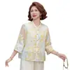 Cardigã Bordado Fashion da Mamãe para Mulheres de Meia-Idade, Blusa de Verão Leve e Ligeiramente Transparente, Top Estilo Chinês para Mulheres de Meia-Idade