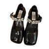 Sapatos de Festa Franceses Salto Alto Preto Sapatos Femininos 2025 Nova Primavera Outono Inverno Elegante Mary Jane Sapatos Pequenos de Couro