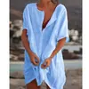Comercio exterior transfronterizo camisa de mujer europea y americana multicolor multitanño longitud media holgada color liso manga corta para mujer