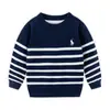 Suéter para Niños Otoño e Invierno 2026 Nuevo Elegante Top Rayado Estilo Coreano con Cuello Redondo y Tejido Bordado para Niños Mayores