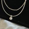 Collar S925 Plata Rota Simple Costura Perla Diseño Superpuesto Simple Colgante de Piedra Blanca Perla Ultrafina Cadena Clavícula