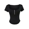 26101-Camiseta de Moda Cuadrada de Manga Corta Estilo Europeo y Americano para Mujer Nueva Temporada Primavera y Verano 2026 Top Básico Sexy Adelgazante