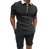 Camiseta Informal para Hombre Estación Independiente Europea y Americana Manga Corta Estampada Corte Delgado Cremallera Solapa Jersey Camisa Polo para Hombre Mismo Color