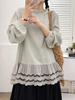 Camiseta Pulóver de Manga Larga con Encaje Fresco de Estilo Japonés para Mujer, Casual, Largo Medio, Reductora de Edad, Holgada, al por Mayor