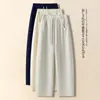 Pantalones Deportivos Blancos Estilo Americano con Cuchillo Curvo para Mujer Estilo Nuevo de Principios de Otoño Holgados con Caída Pantalones para Caminar Casuales de Pierna Ancha Pantalones Banana