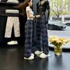 Pantalones de cuadros escoceses para hombre y mujer, holgados para primavera y otoño, pantalones anchos de pareja, casuales, buena caída, pantalones largos de pierna recta