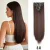 Extensões de Cabelo Europeias e Americanas Clip-In Conjunto de Sete Peças, Perucas Femininas de Comércio Exterior, 16 Peças de Cabelo Clip-In, Cabelo Longo Liso de Fibra de Alta Temperatura, Conjunto de Sete Peças de Extensões de Cabelo