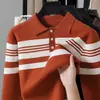 Vendedor Caliente Transfronterizo Marca de Moda Suéter de Punto Rayado Cuello Henley Fábrica Fabricante de Prendas de Punto para Hombre Venta Directa