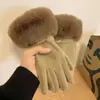 Guantes de terciopelo alemán para mujer, guantes de lana cálidos con forro polar de invierno, guantes de dedo de felpa con tapa abatible para pantalla táctil, guantes elásticos para montar a caballo para mujer