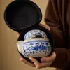 Olla Azul y Blanca de Mano Set de Té Kung Fu de Viaje Cerámica Portátil Estilo Camping al Aire Libre Taza Rápida Una Olla Tres Tazas