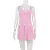 Europa y Estados Unidos transfronterizo verano caliente moda fresca tirantes lazo modificado chaleco color liso plisado falda traje mujer