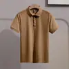 Camiseta Polo Casual de Punto con Rayas Clásicas Ajustada de Seda de Hielo Transpirable de Verano Simple Europea y Americana para Hombre