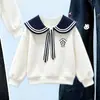 Estilo Nuevo Primavera y Otoño Niños Medianos y Grandes Estilo Coreano Estilo Academia Cuello Marinero Manga Larga Top Jeans Individuales con Estilo Conjunto de Dos Piezas