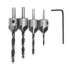 Broca de três pontas paraCountersink de aço rápido para marcenaria Broca de chanfro Marcenaria Chanfragem Broca guia de chanfro 4 peças, combinação de 7 peças